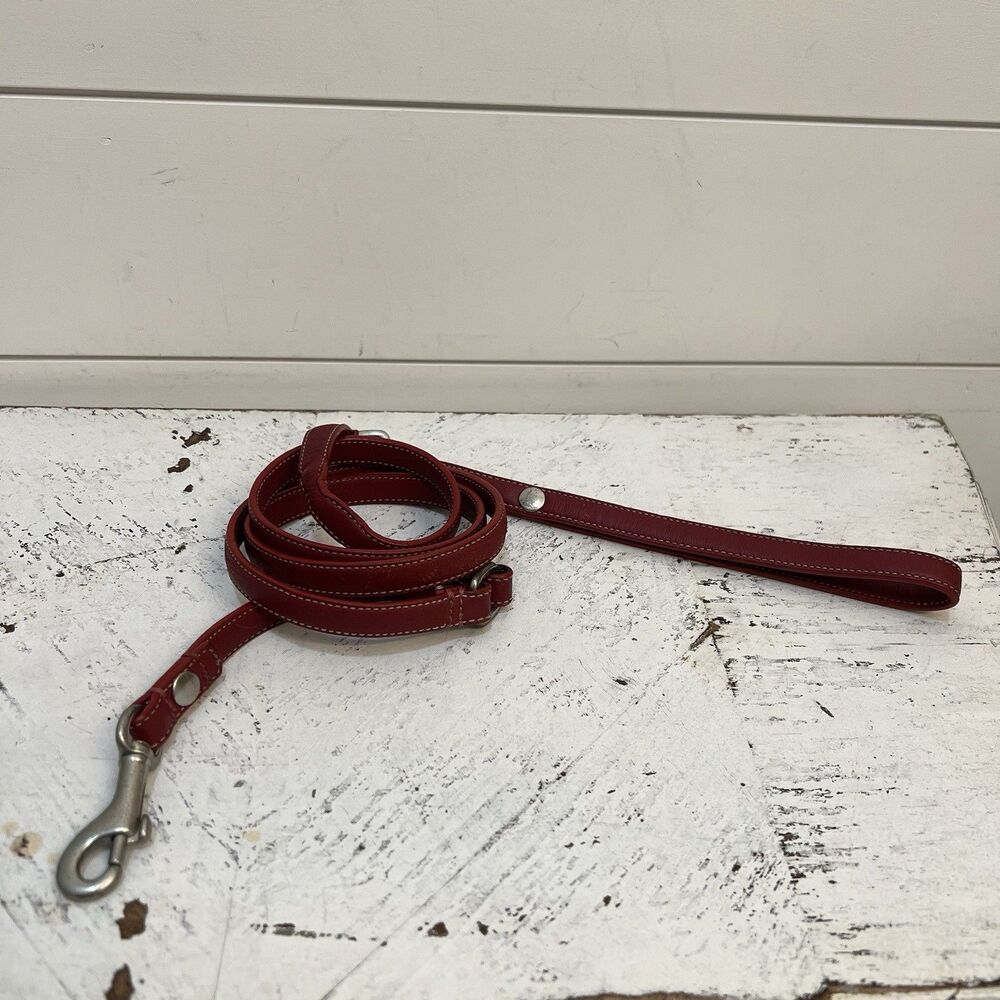 Red Leather Coach Dog Leash 52.5 Inches